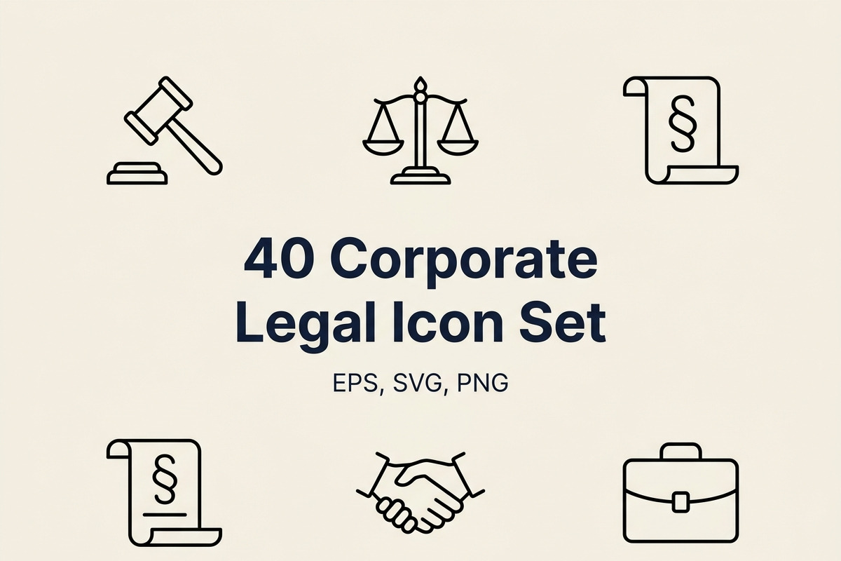40 Corporate Legal Icon Set, an Outline Icon by adenpinkstore (Photo 1 of 10)