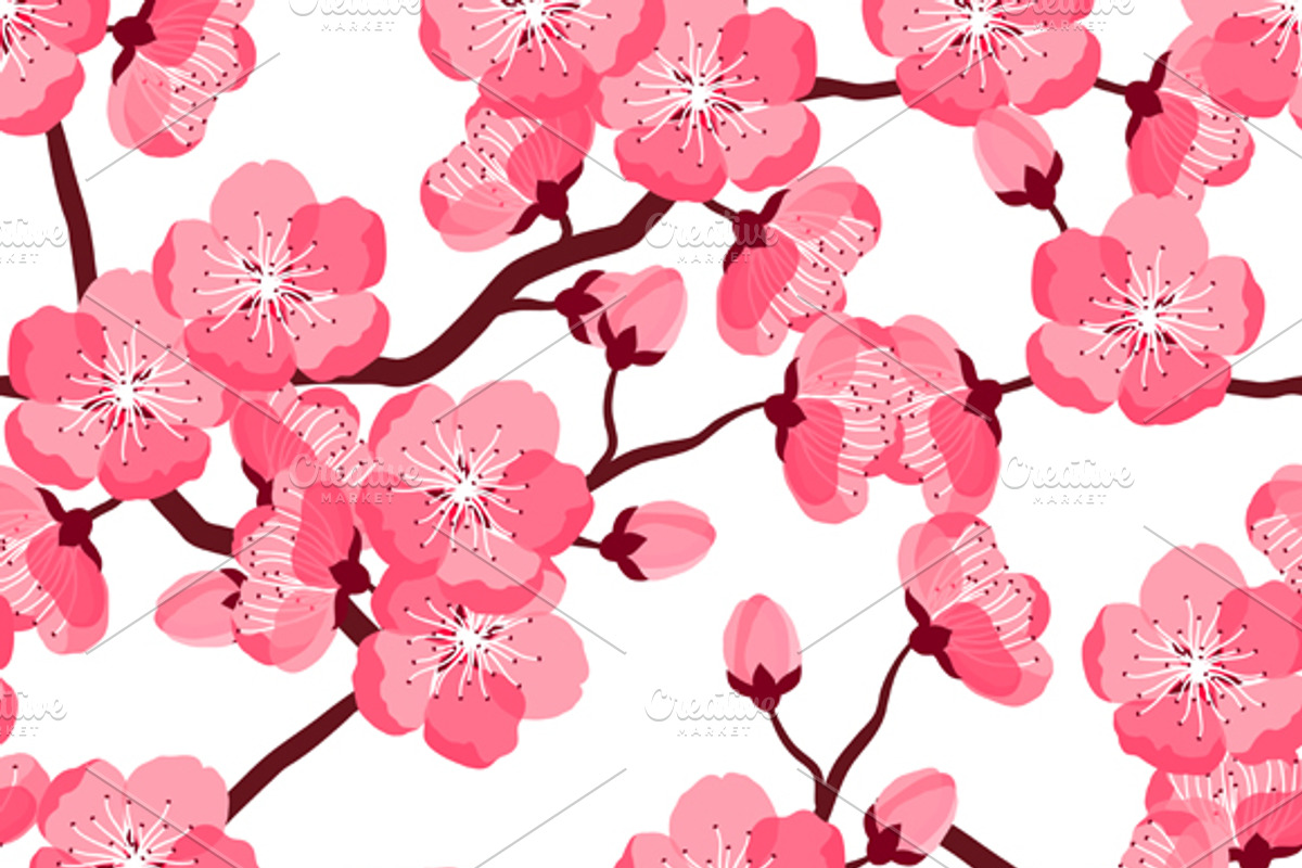 Japanese sakura seamless patterns., a Pattern Graphic by incomible