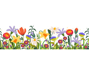 Seamless flower field border pattern, an Object Illustration by Elegant Solution