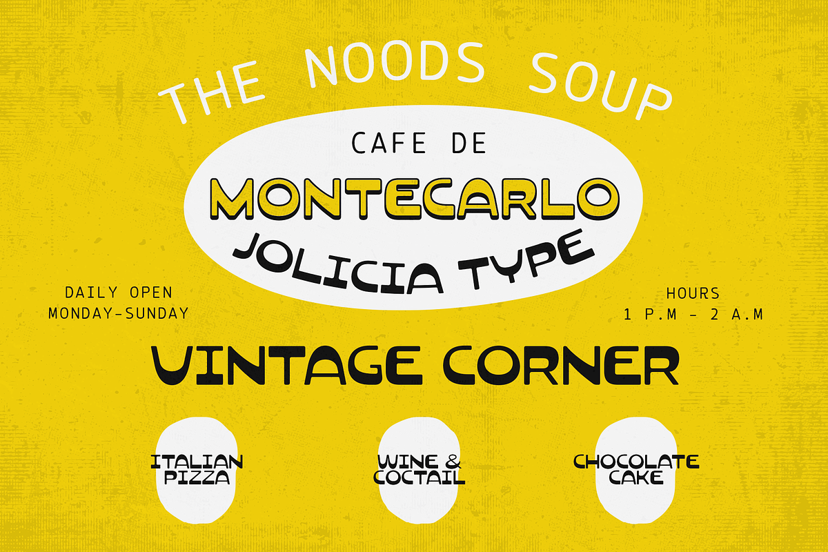 Noods Soup | Retro Vintage Typeface, a Sans Serif Font by Jolicia Type (Photo 3 of 14)