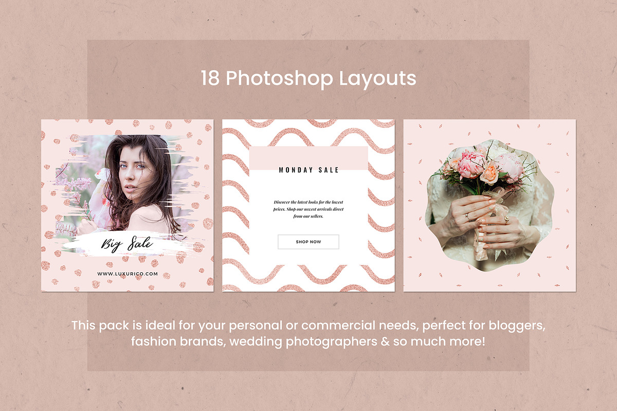 Rosegold Instagram Pack, a Social Media Template by Crevo Studio (Photo 2 of 7)