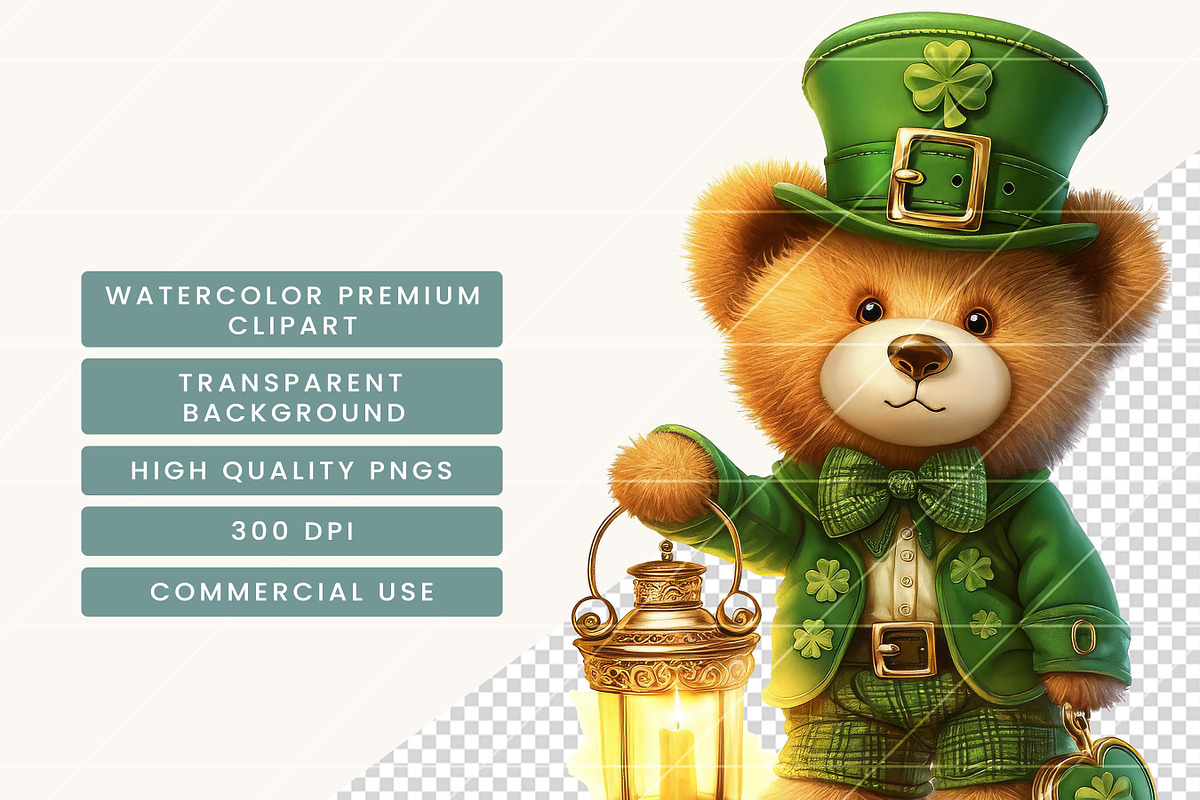 St. Patrick Teddy Bear Clipart, a Seasonal Illustration by BusyDaydesign (Photo 5 of 8)