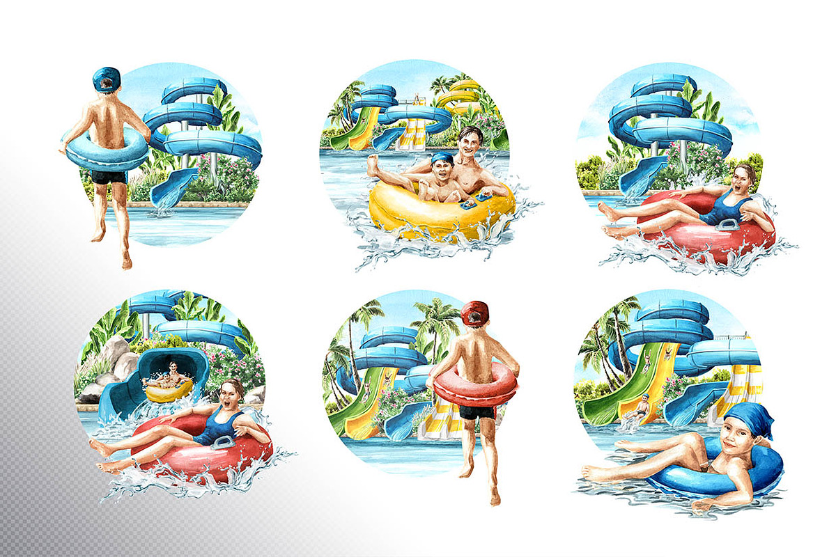 Water Park. Watercolor collection, a Person Illustration by Daria Ustiugova (Photo 7 of 14)