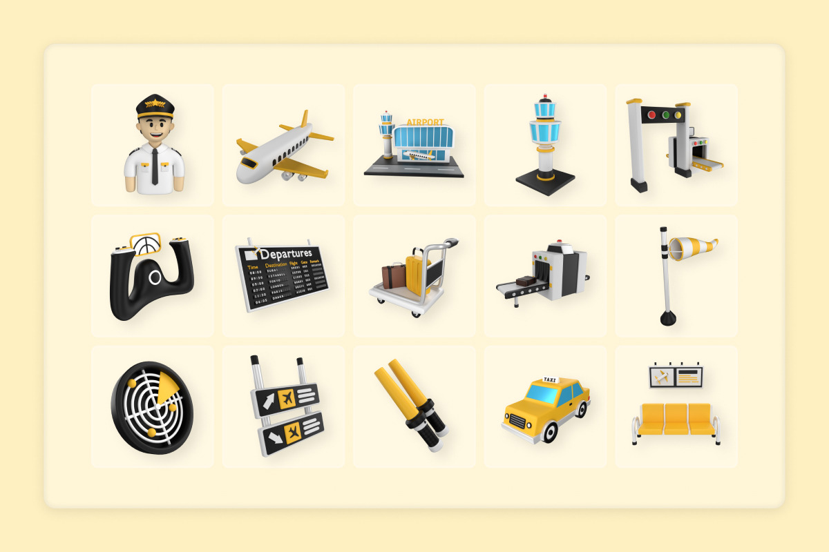 Airport Travel 3D Icon Collection, a Work Illustration by twinstd (Photo 6 of 6)