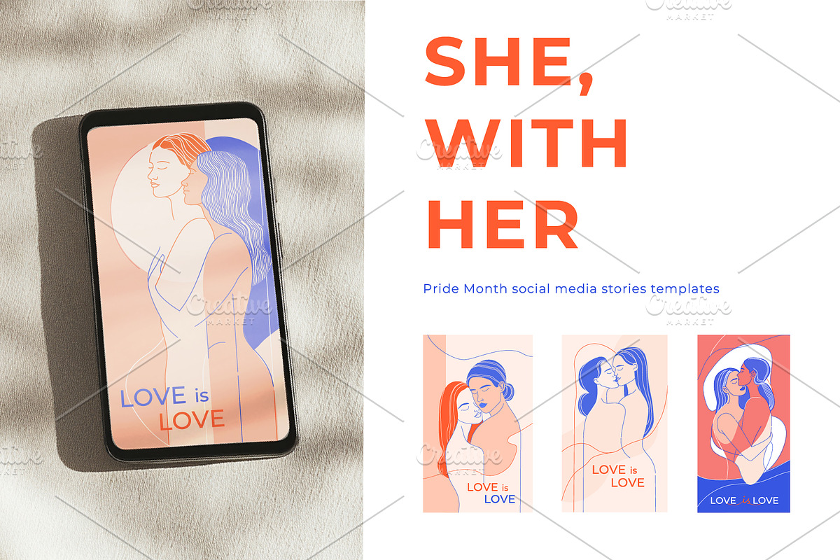 She, With Her. Lesbian Couple Illust, a Person Illustration by VasilkovS (Photo 2 of 6)