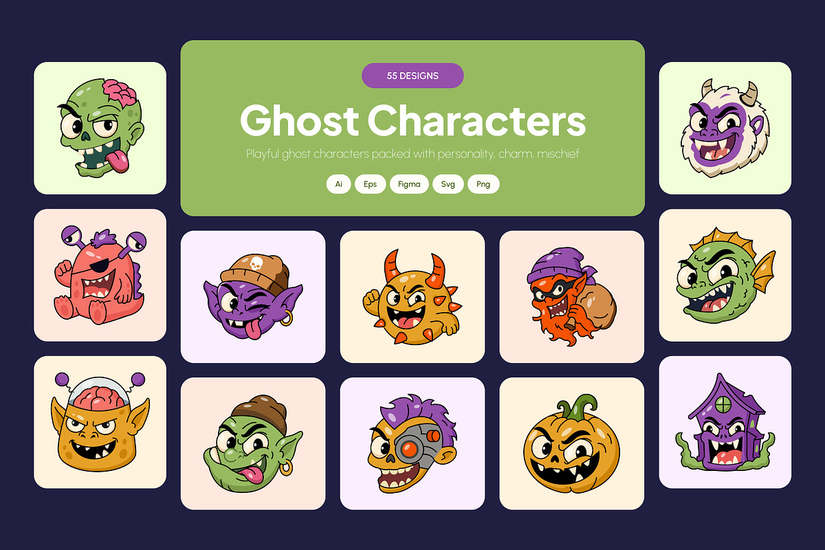 55 Ghost Characters Illustration, a Seasonal Illustration by Brickclay (Photo 1 of 10)