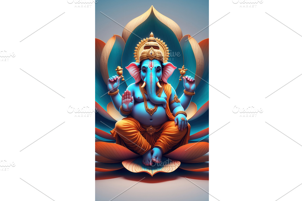 Lord Ganesha sitting on a lotus with, an Illustration by tilialucida