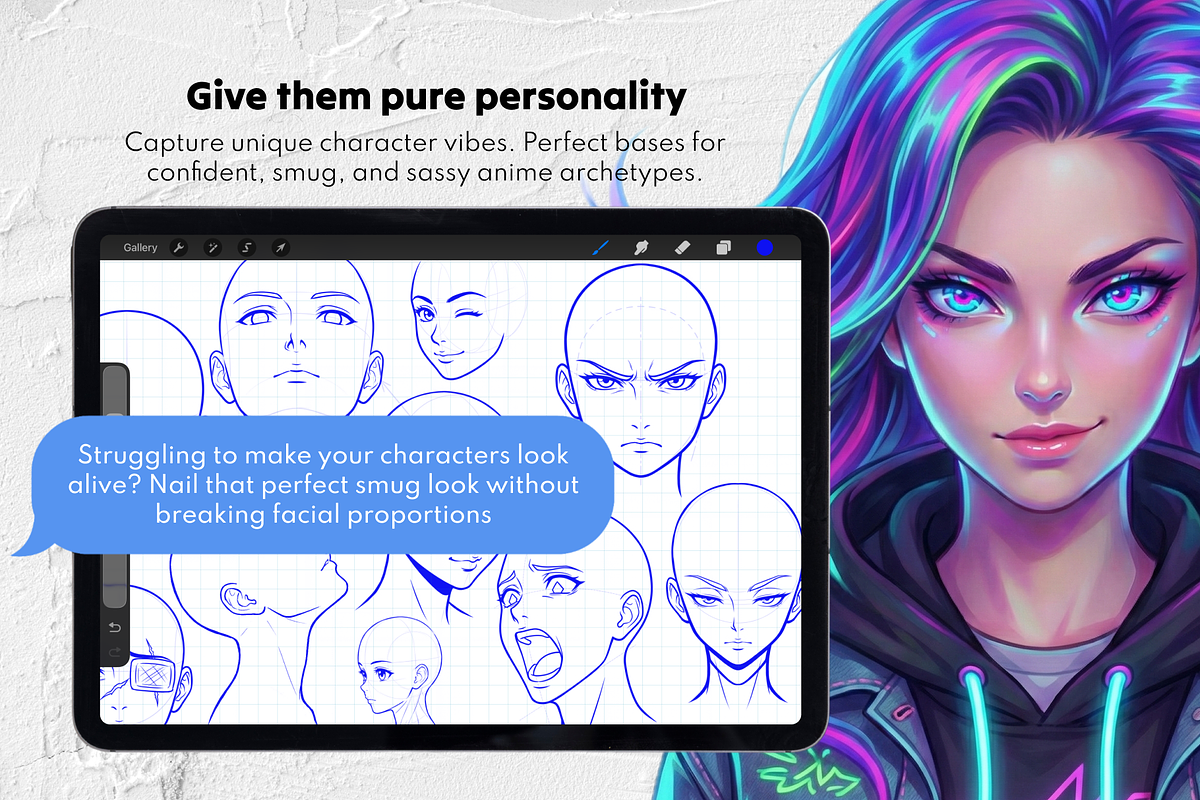 150 Anime Female Head Stamps, a Brush Add-On by Selentaori Studio (Photo 7 of 11)
