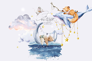 Fairy Night Watercolor Baby Animals