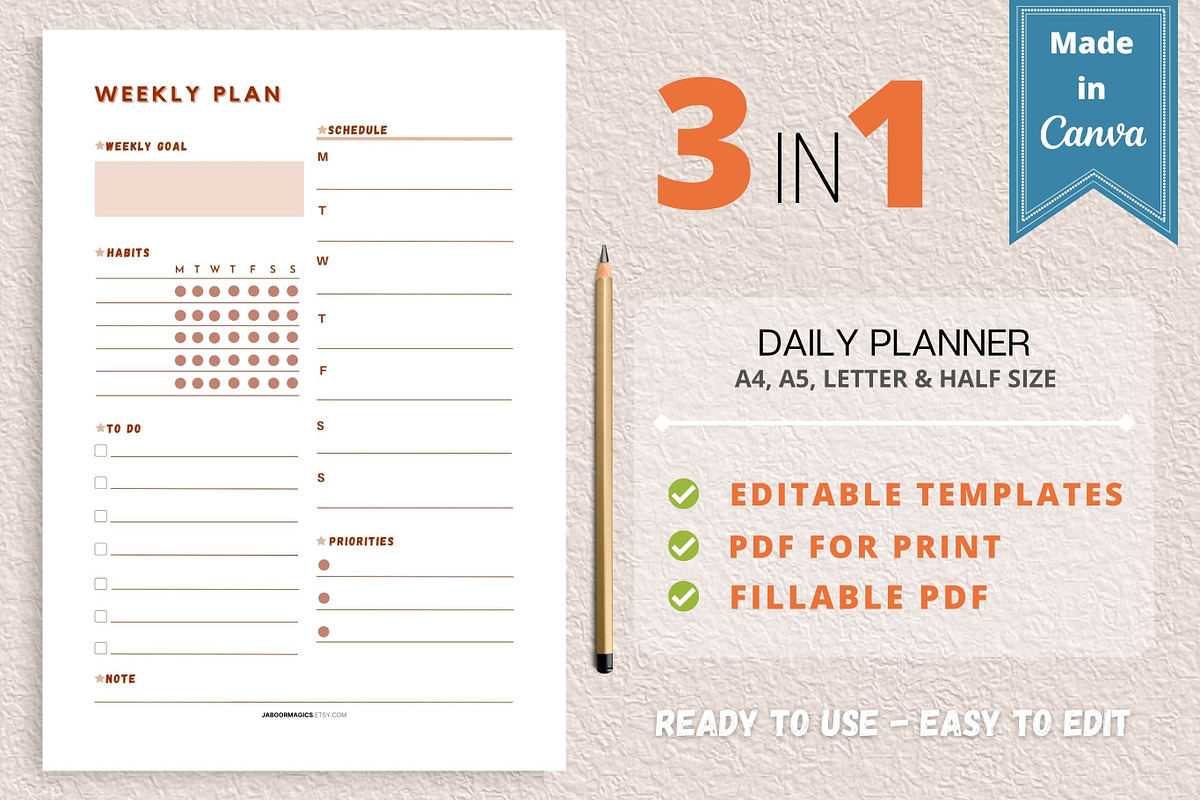 Weekly Planner Template, Canva, a Templates & Theme by Jaboor Magics (Photo 1 of 4)