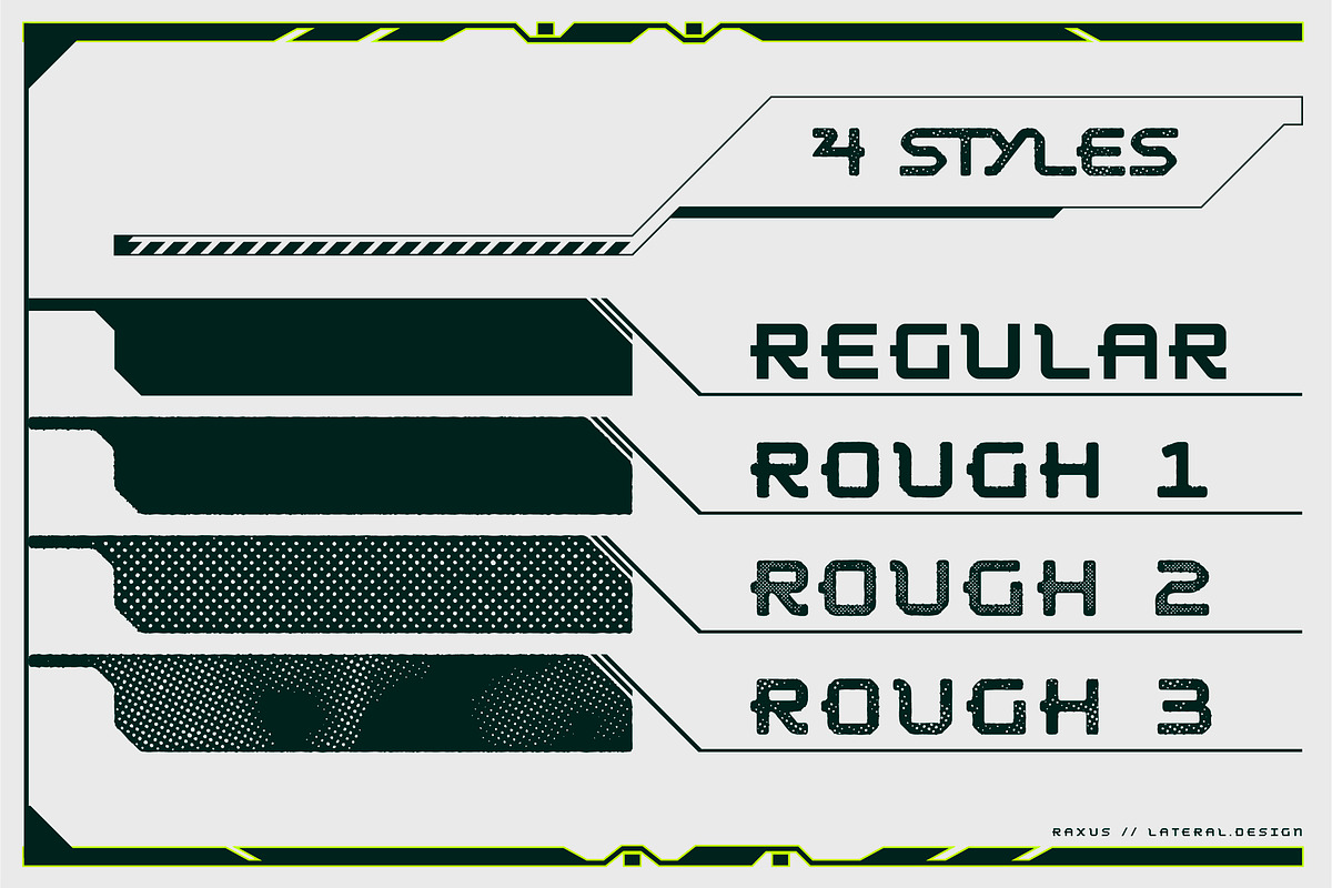Raxus - Futuristic Font, a Sans Serif Font by Lateral Design (Photo 3 of 11)