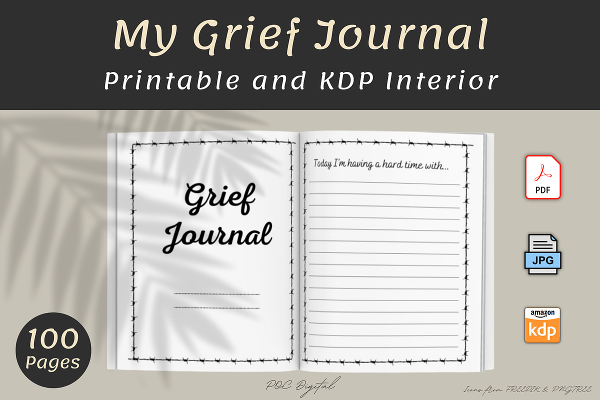 My Grief Journal with Prompts, a Stationery Template by POC Digital (Photo 1 of 5)