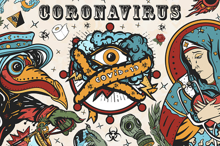 Coronavirus old school tattoo