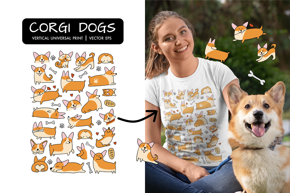 Funny corgi dogs. Vector print, an Animal Illustration by Kudryashka (Photo 1 of 2)
