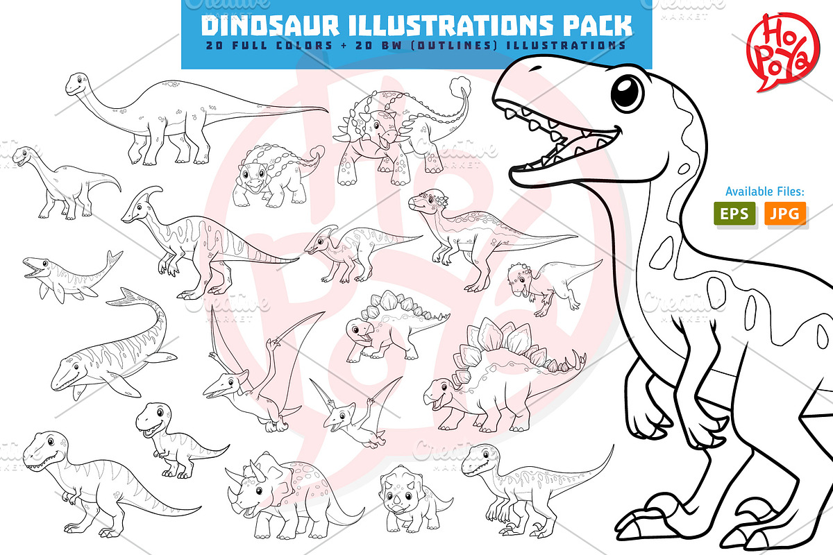 Dinosaur Illustrations Pack, an Animal Illustration by mikailain (Photo 2 of 2)