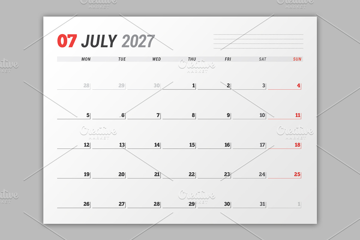 Minimal 2027 Vector Calendar EPS, a Texture Illustration by mikhailmorosin (Photo 5 of 8)
