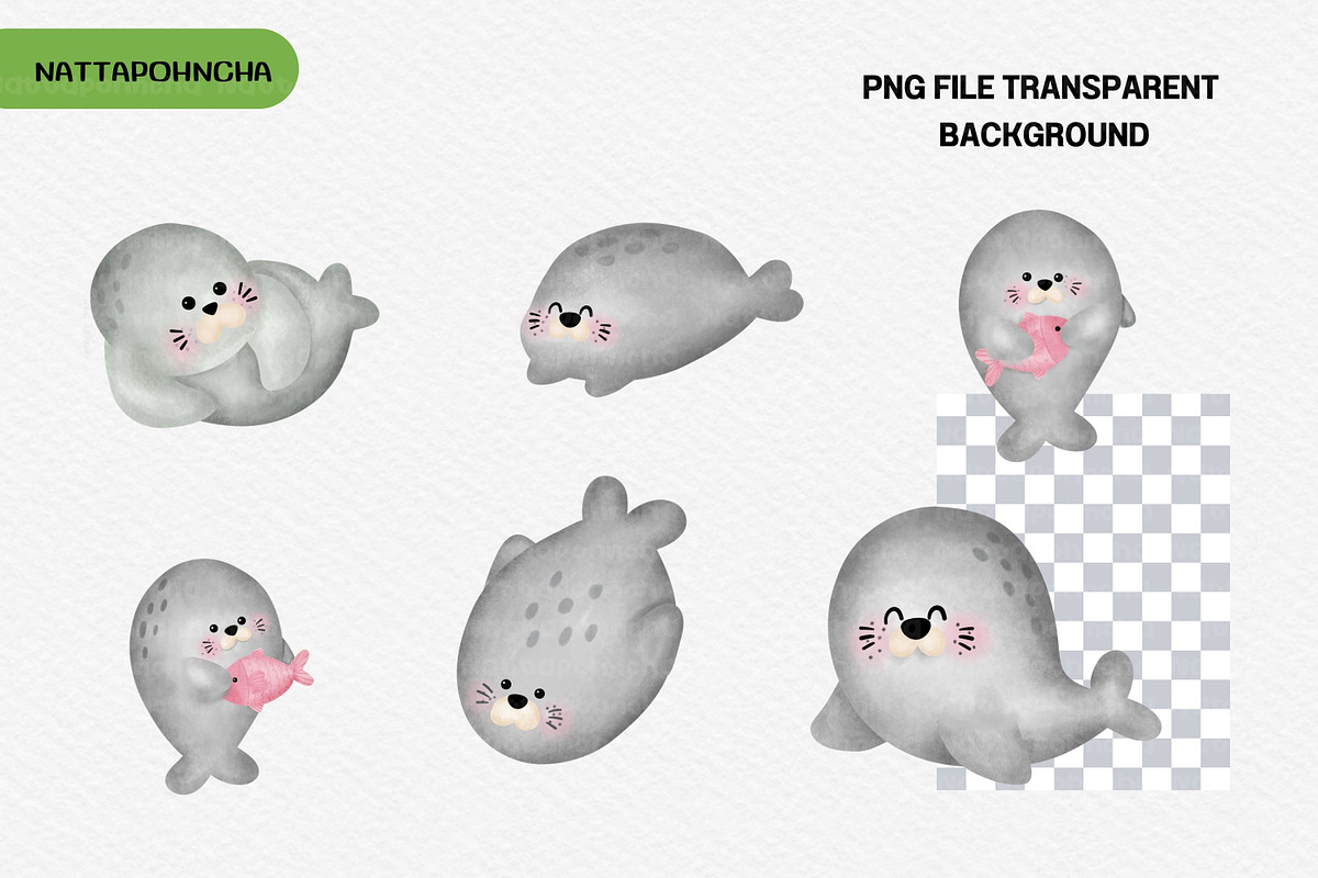 Cute Seal Clipart PNG Set, an Animal Illustration by Nattapohncha (Photo 2 of 3)