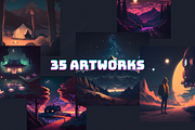 Lofi Music Album Covers Artworks, a Wallpaper Graphic by Cam' Studio (Thumbnail 2 of 7)