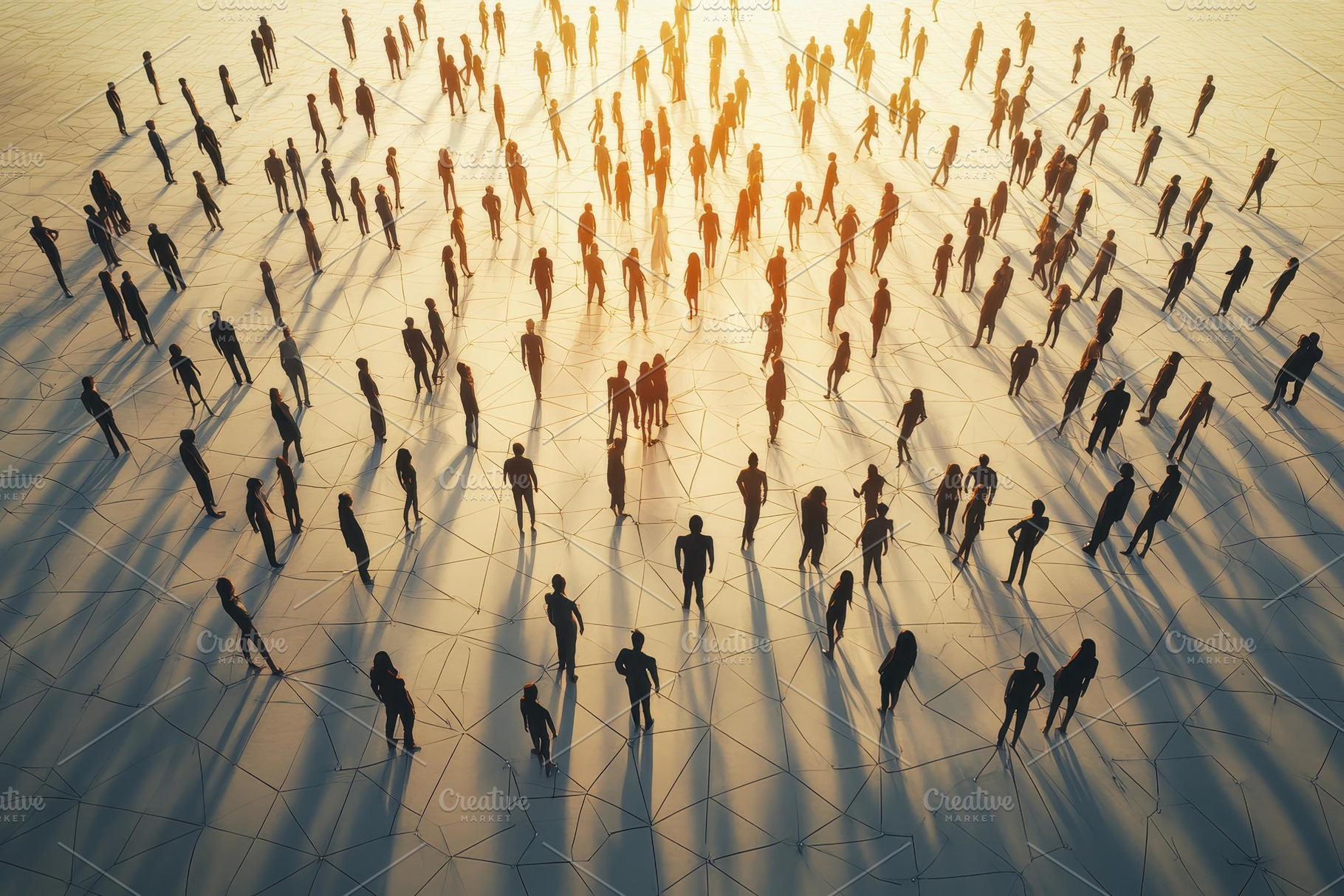 Crowd of silhouettes gathering under, a Photo by Tanuart
