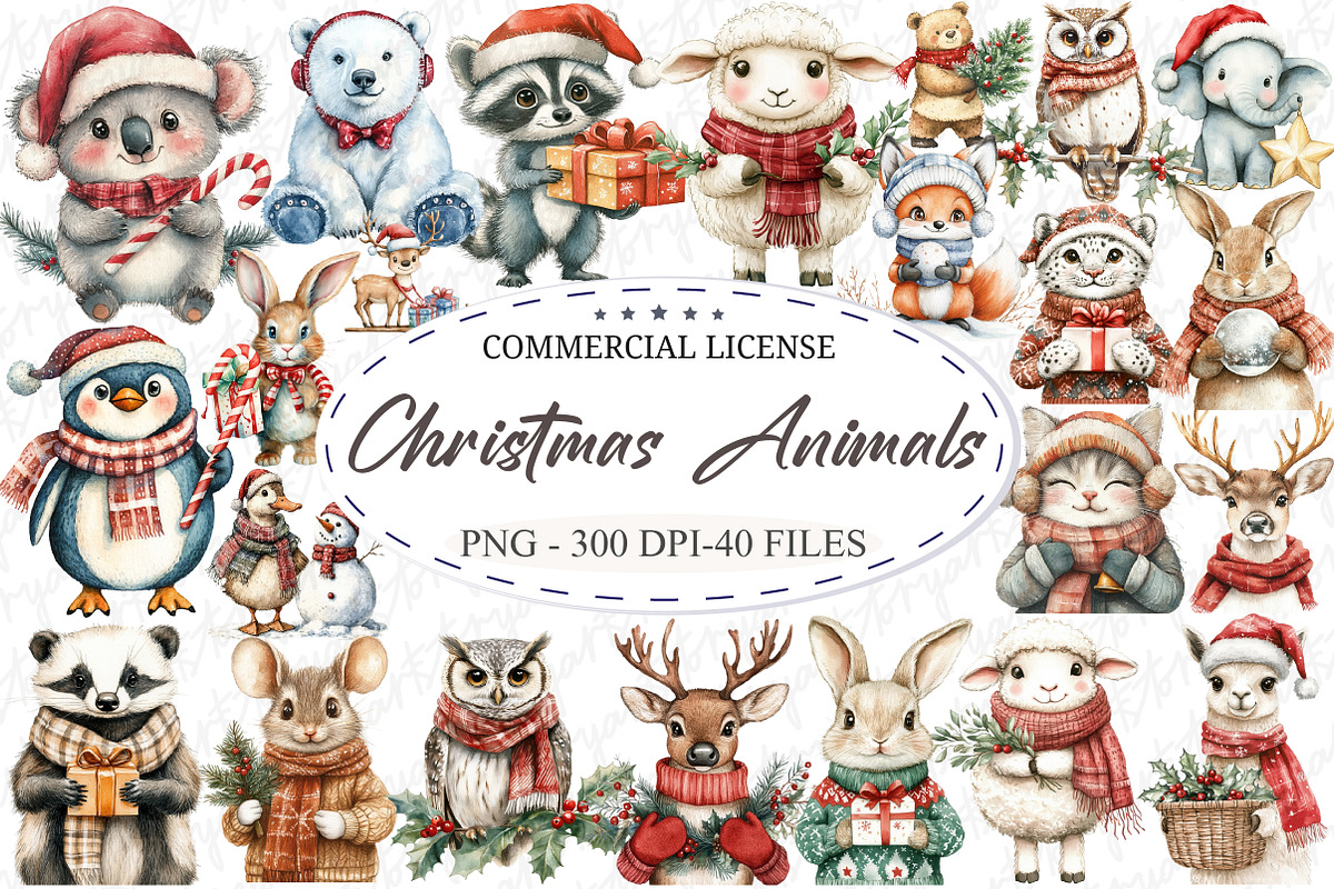 Christmas Animal Clipart Bundle, an Illustration by designcity5 (Photo 1 of 5)