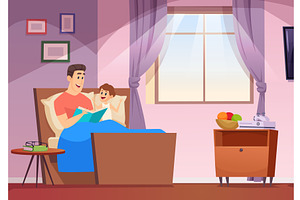 Dad reading book. happy parents with, an Education Illustration by Onyx