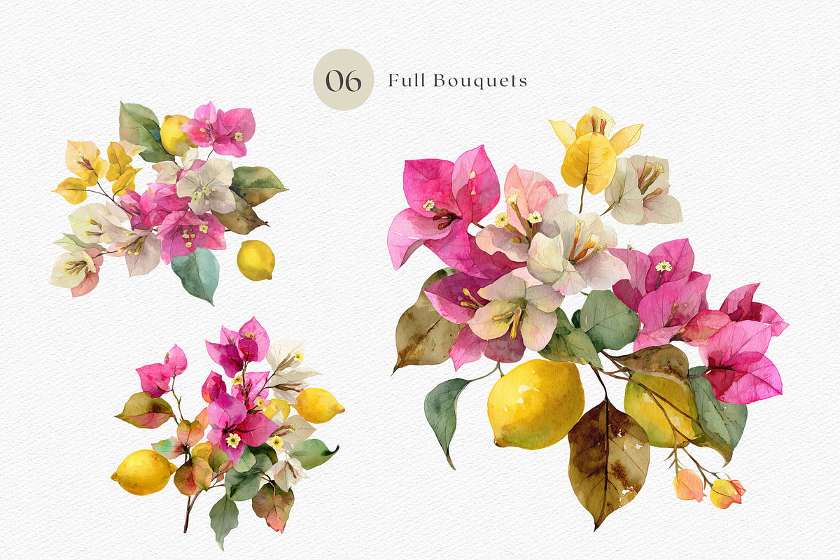 Watercolor Bouganvilleas and Lemons, a Decorative Illustration by ThaismotaCreativeCo (Photo 5 of 11)