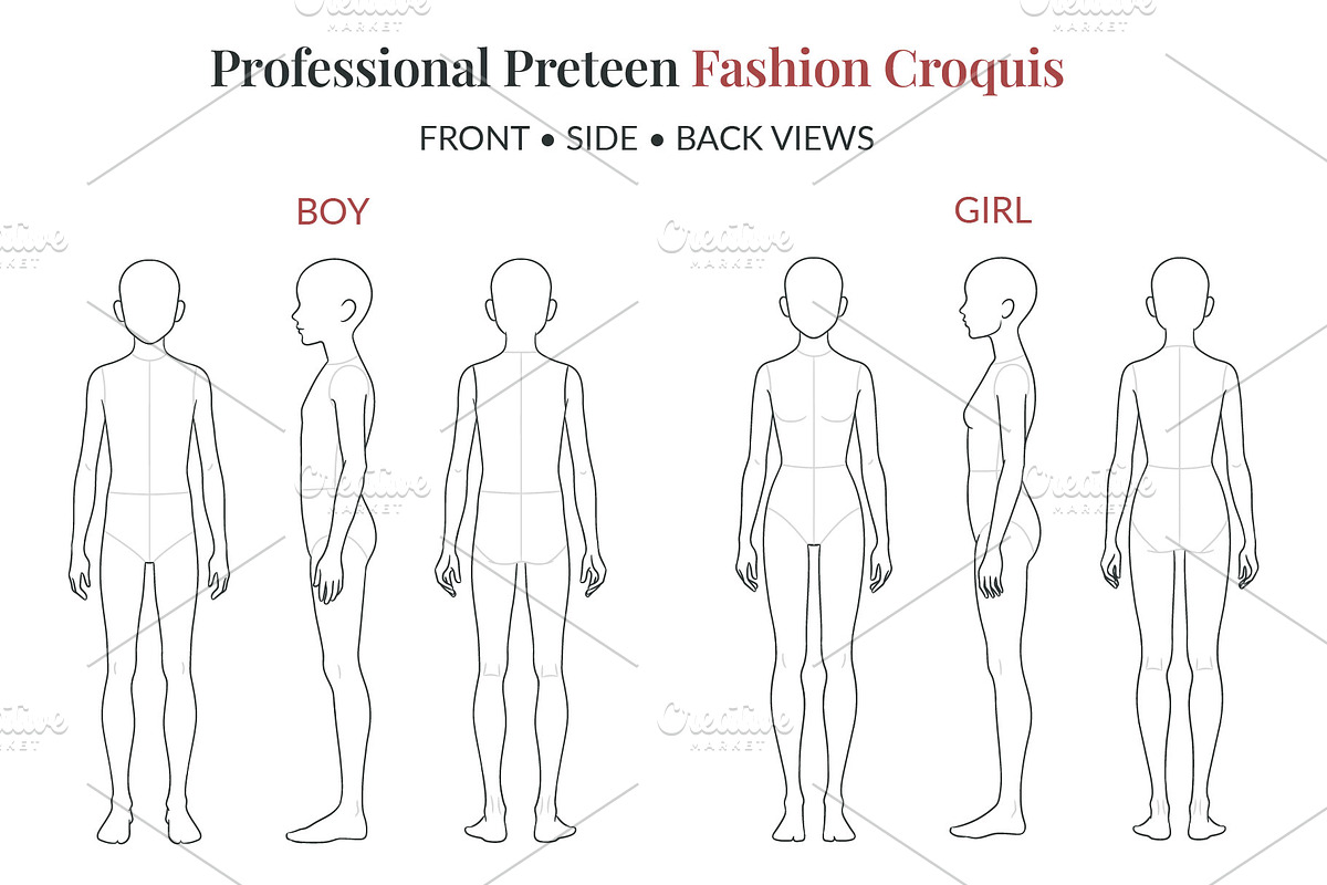 Preteen Fashion Croquis Bundle, a Person Illustration by Shorena Fashion Draws (Photo 2 of 13)
