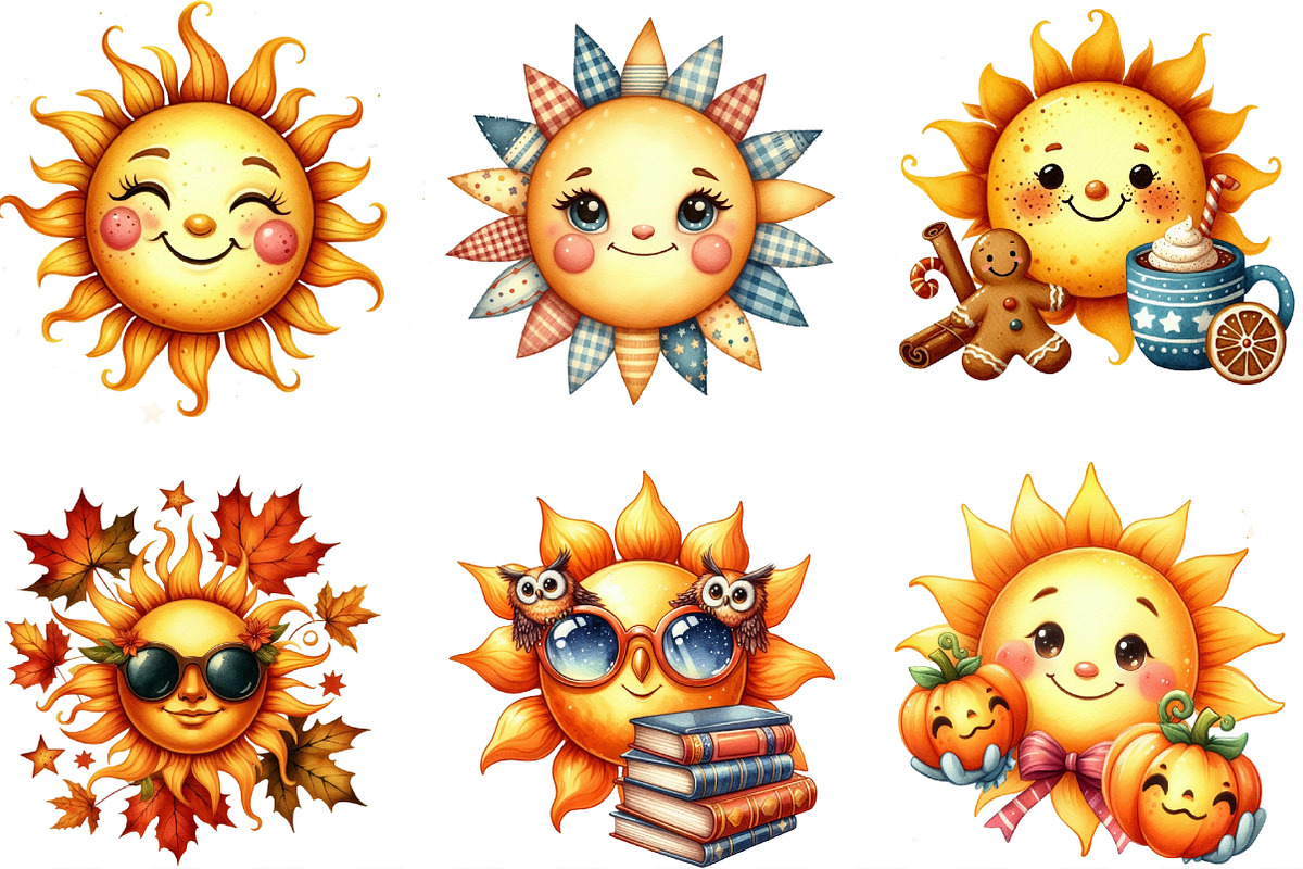 Cute Autumn Sun Clipart, an Illustration by Designking (Photo 2 of 4)