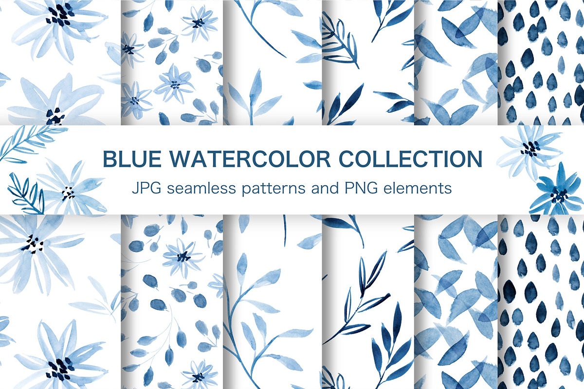 Blue watercolor floral collection, a Pattern Graphic by Wild Rose (Photo 1 of 8)