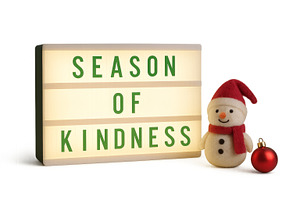 Season of kindness sign and snowman, an Illustration by Dvoevnore photos