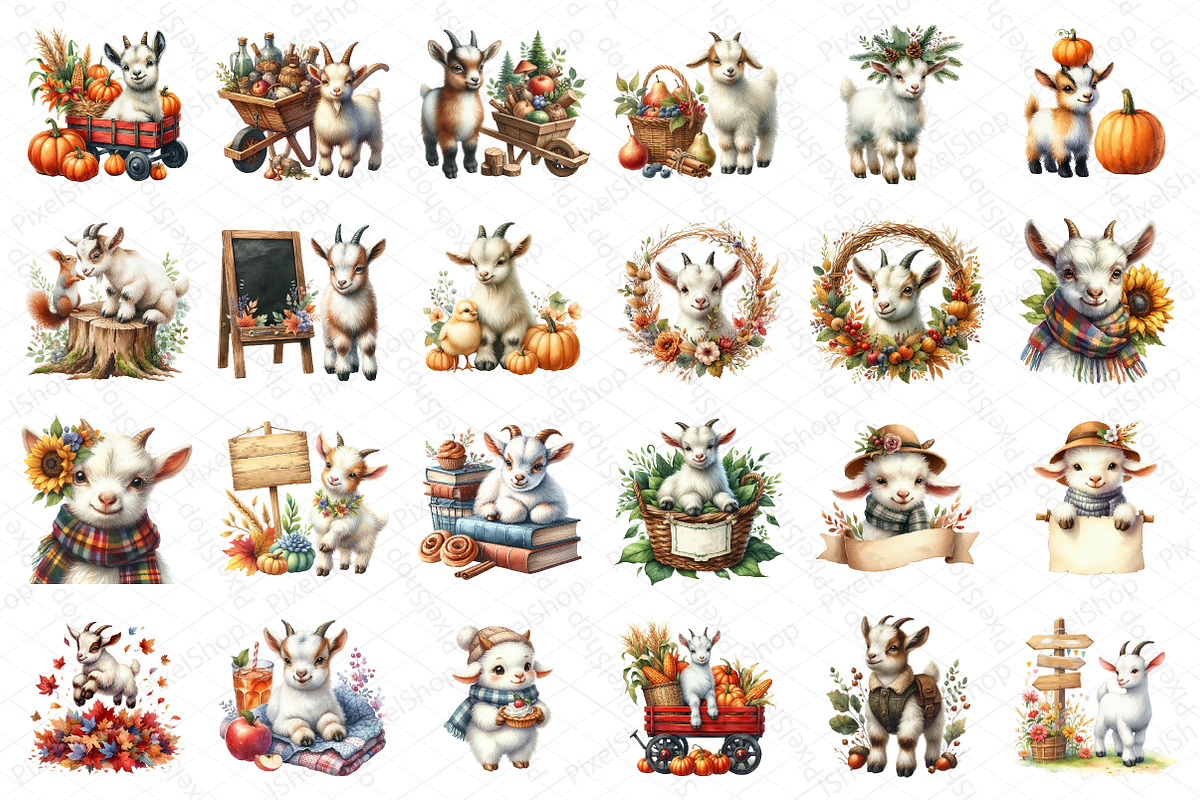 Watercolor Autumn Goat Clipart, an Illustration by DreamPrint404 (Photo 5 of 6)