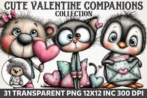 Cute Valentine Companions Watercolor, an Illustration by RobertsArt