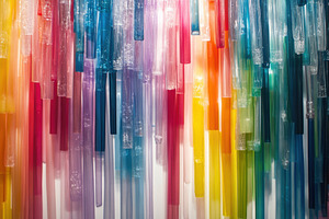 Colorful array of plastic straws han, a Photo by Iftikhar Alam