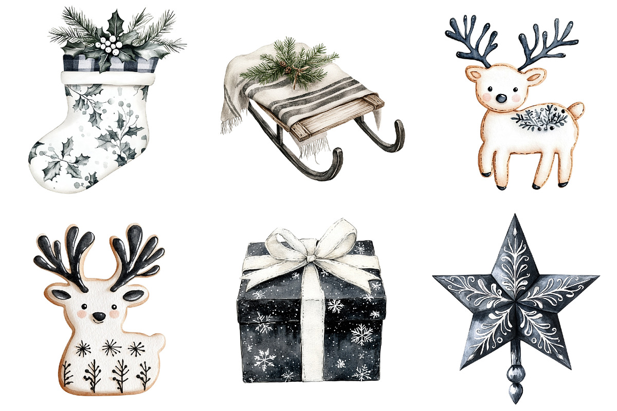 Black and White Christmas Clipart, a Seasonal Illustration by CitraGraphics (Photo 5 of 9)