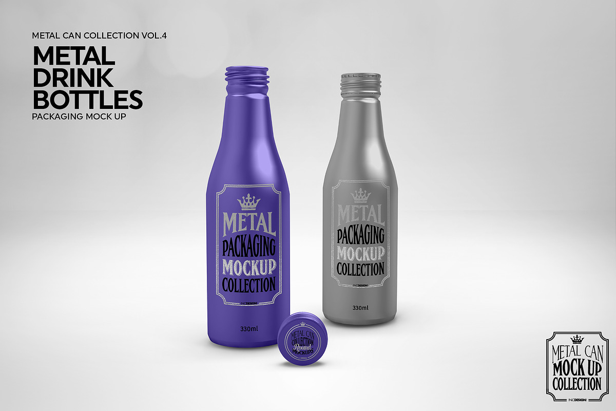 330ml Metal Drink Bottles Mockup, a Packaging Mockup by INCDesign (Photo 3 of 6)