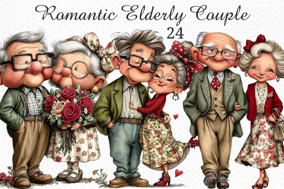 Romantic Elderly Couple Png Bundle, an Illustration by Craft Nest (Photo 1 of 11)