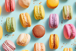 Colorful sweet macarons, closeup, a Food & Drink Photo by AlyaAnd