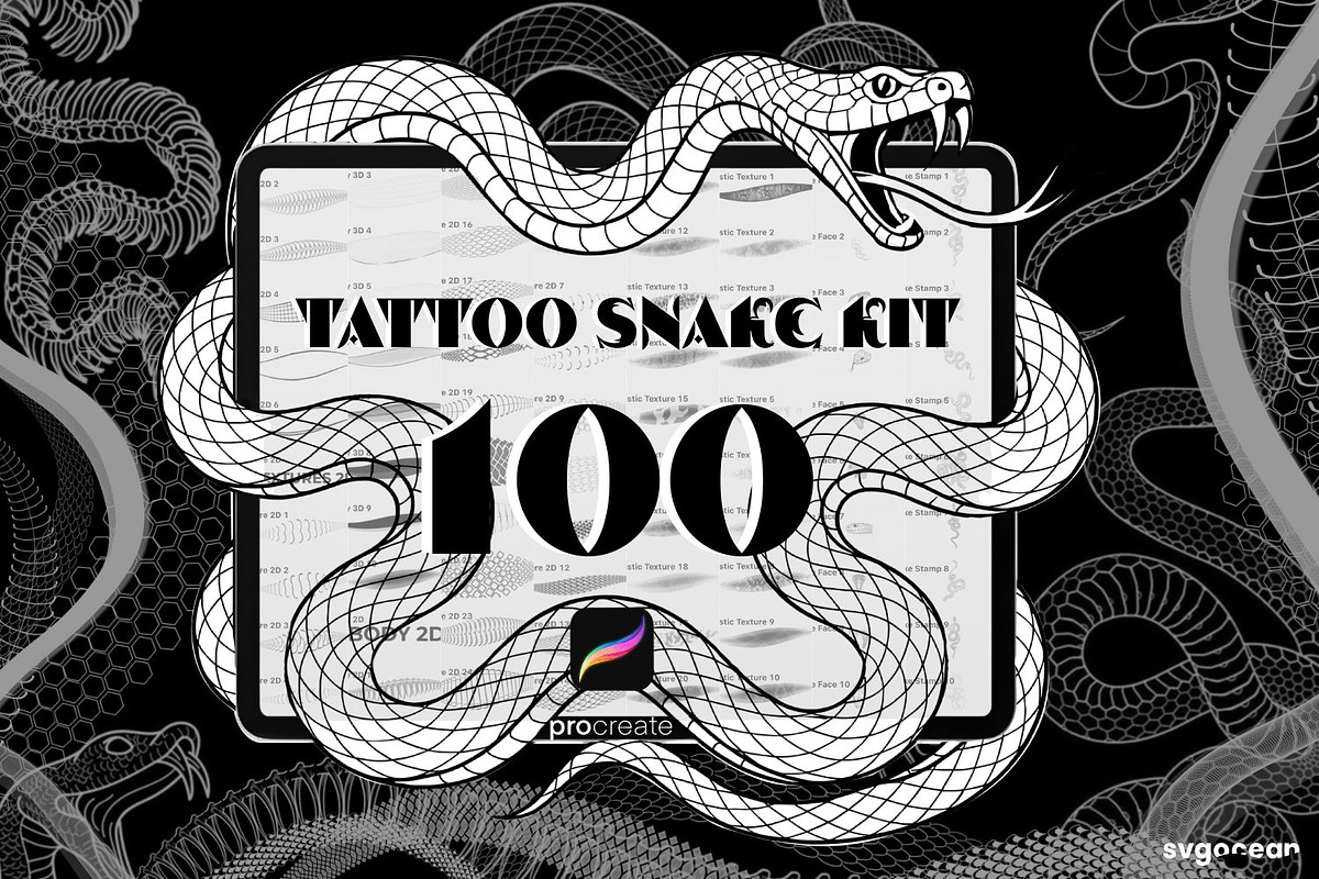 Snake Tattoo Brushes for Procreate, a Brush Add-On by svgocean (Photo 1 of 10)