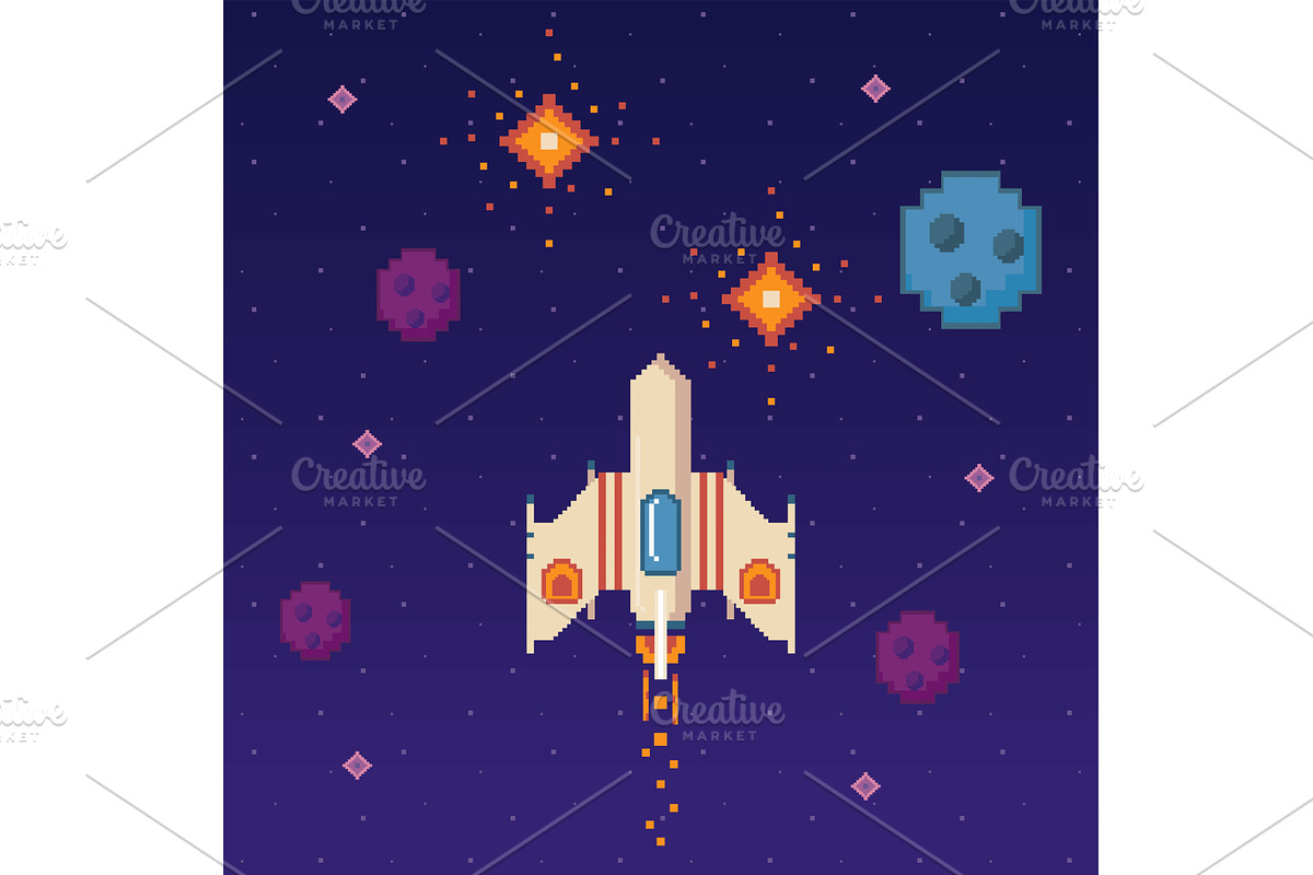 space ship eight bits style, an Object Illustration by studiogstock