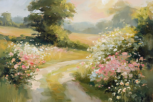 Country road winding through a blooming wildflower field during, a Photo by Studio ANNA