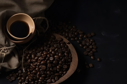 Top view of coffee beans in a cup, a Food & Drink Photo by Virgo Studio