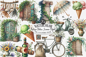 Antique Italian Summer Clipart, an Illustration by Designking