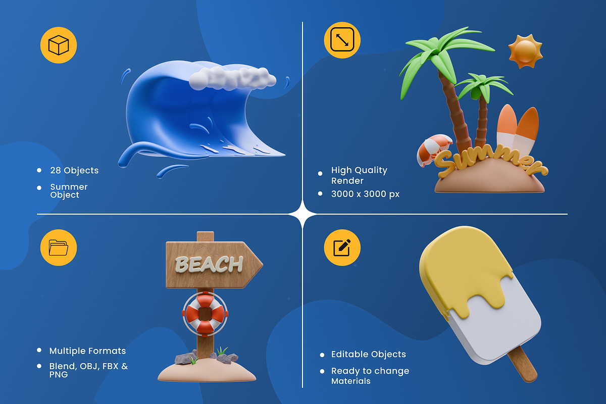 Summer Object 3D Icons, an Object 3D Model by Azam Creative (Photo 2 of 5)