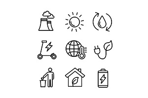Ecology icons in line style, an Outline Icon by Elen_Art