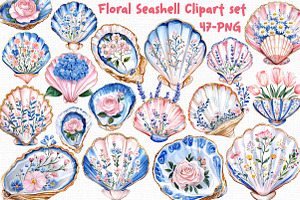 Floral Seashell Clipart set, an Illustration by Libby Wishes