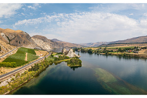 Aerial view of Columbia River by, a Nature Photo by Backyard Stock