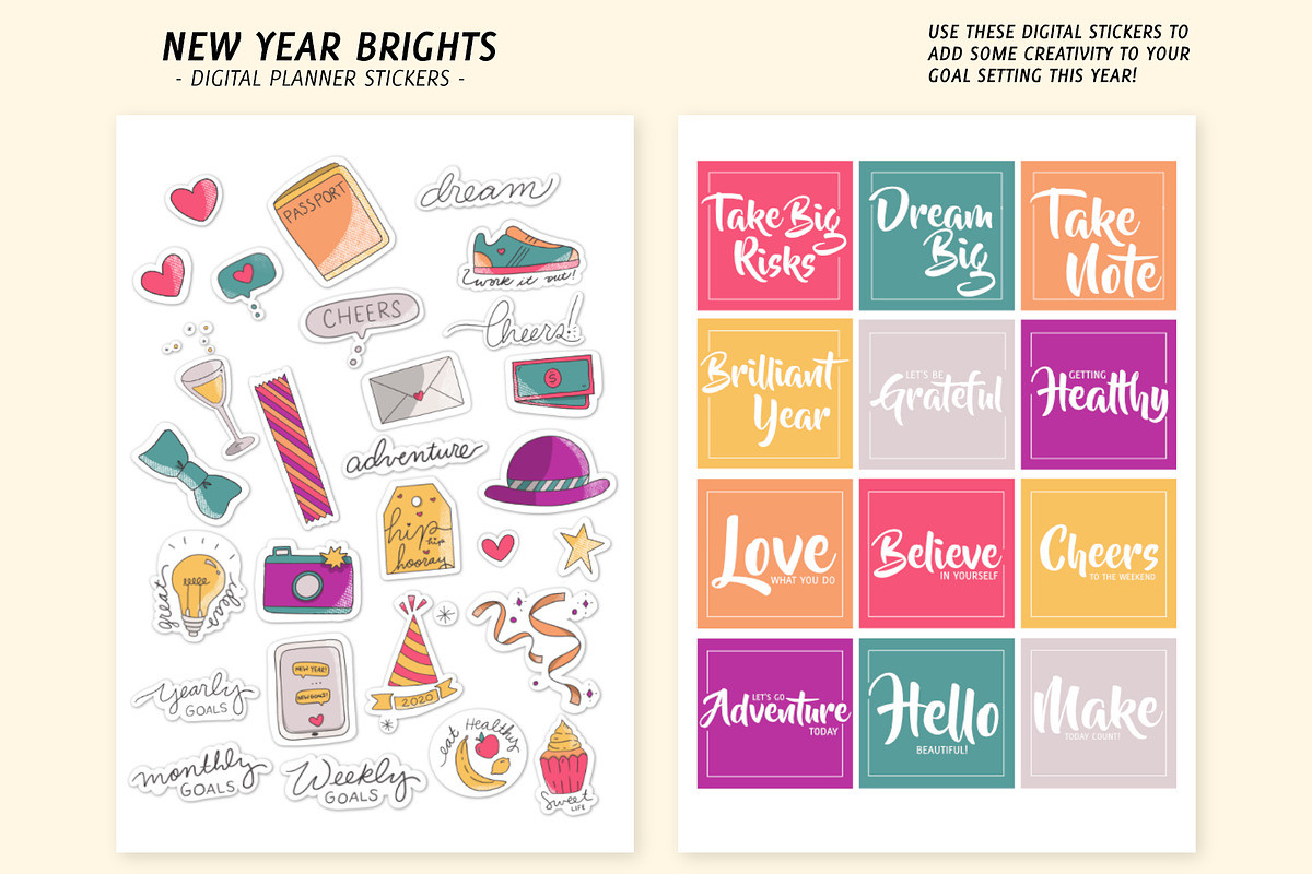 New Year Digital Planner Stickers, a Stationery Template by Bella+Sophia Creative (Photo 2 of 6)