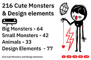 216 Cute Monsters & Design Elements, an Object Illustration by crafty (Thumbnail 2 of 16)