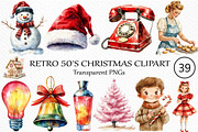 Retro 50's Christmas Clipart, an Illustration by Craft Nest (Thumbnail 1 of 6)