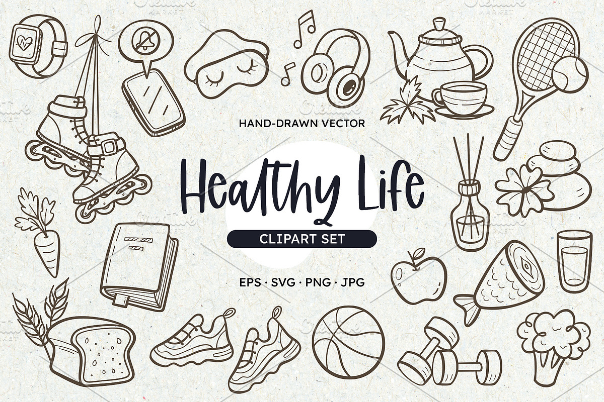 Healthy Lifestyle Doodle SVG Set, an Object Illustration by insemar (Photo 1 of 4)